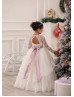 Ivory Lace Tulle Long Sleeves Keyhole Back Flower Girl Dress